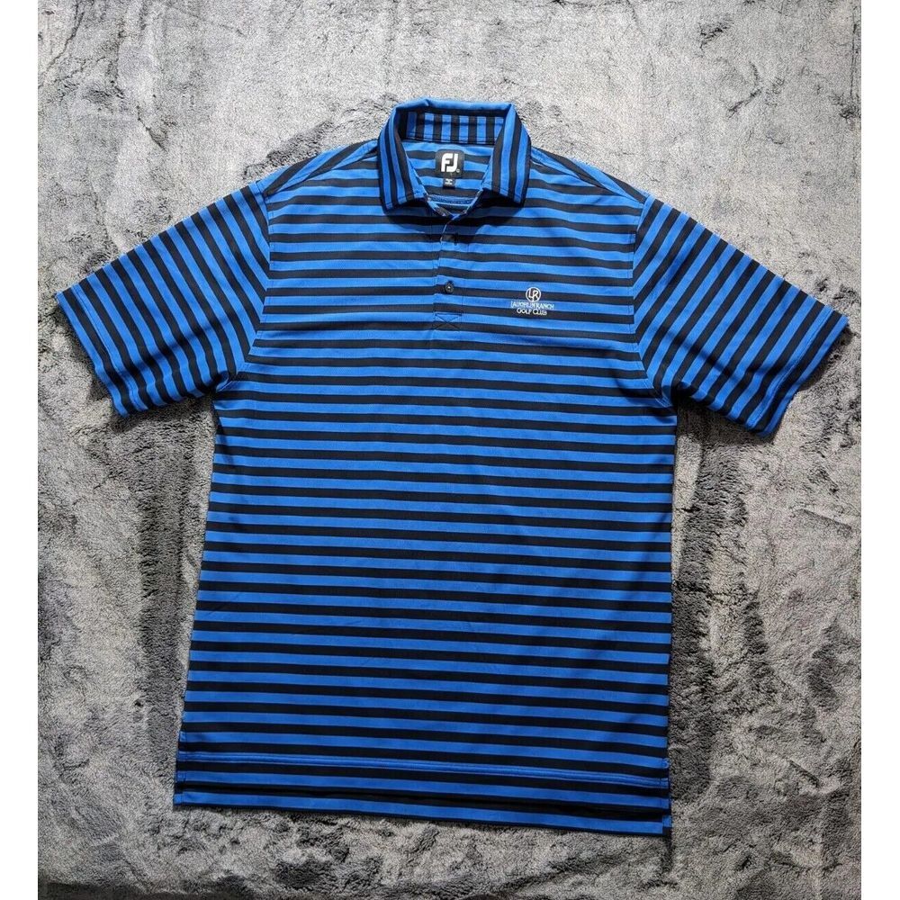FootJoy Polo Golf Shirt Men's Size Large Blue/ Black Striped